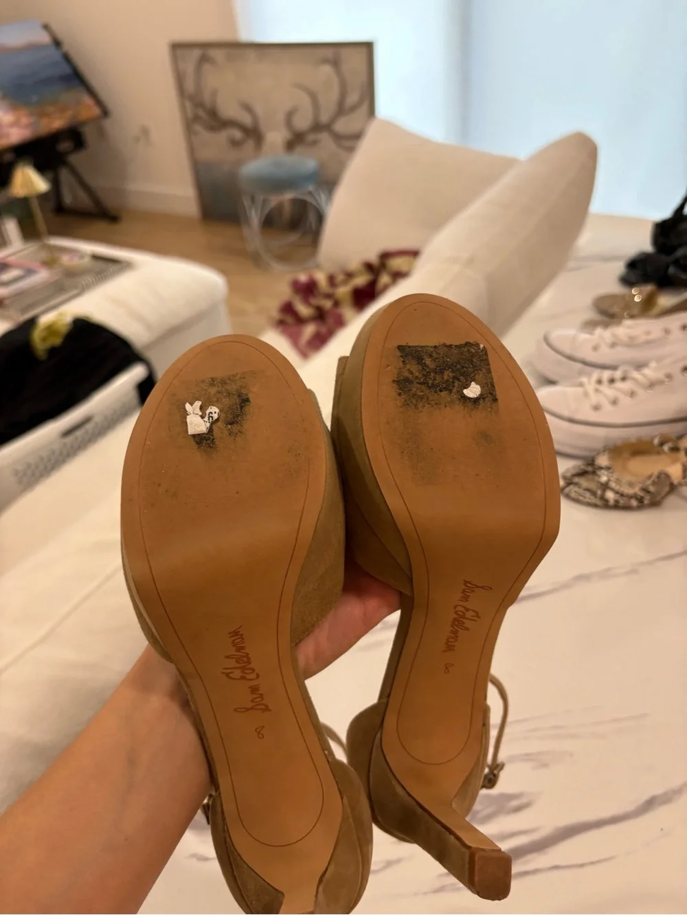 Sam Edelman Taupe Suede Platform Sandal